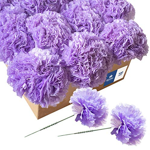 Royal Imports Artificial Carnations, Silk Faux Flowers, for Funeral Arrangements, Wedding Bouquets, Cemetery Wreaths, DIY Crafts - 100 Single 5 Stems - Lavender