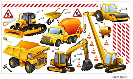 nikima - 128 Wandtattoo Baustelle Bagger LKW Kran Walze Lastwagen Raupe - in 6 Größen - Coole Kinderzimmer Sticker Aufkleber Wanddeko Wandbild Junge - Größe 1000 x 560 mm