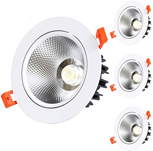 Foco empotrable LED Cob Empotrado Luz de techo Ángulo Ajustable Cab Cabinet Retrofit direccional Spot Lights White Driver incluido No regulable (paquete de 4) (Blanco natural (4000k-4500K), 10 w)