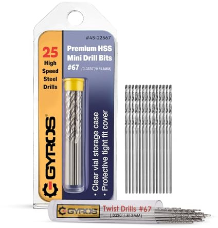 GYROS 25 PCS #67 Micro Drill Bit Set – Small Drill Bits for Jewelry, Plastic, Resin, & Soft Metal – High-Speed Steel Wire Gauge Mini Twist Drill Bit Set for Pin Vise Hand Drill & Rotary Tool