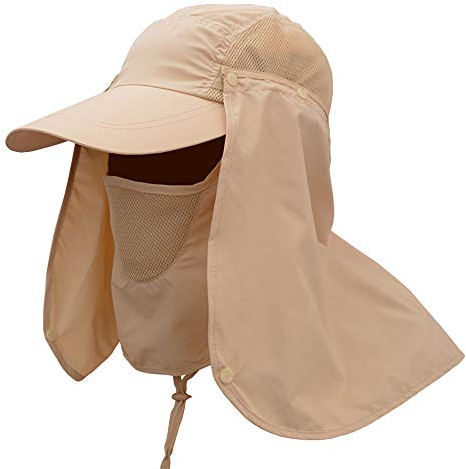 G-LIKE Herren Damen Sonnenschutz Kappe - Unisex Outdoor Sonnenhut Sommer UV-Schutz Anglerhut Gartenhut Fischerhut Baseballkappe Basecap mit Gesichtsschutz Nackenschutz Faltbar Abnehmbar (Khaki)