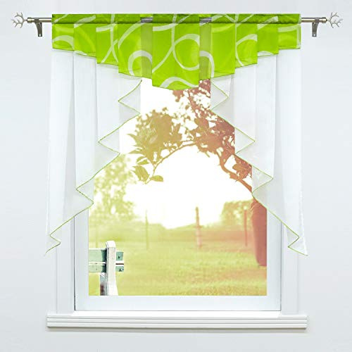 SCHOAL Scheibengardinen mit Kräuselband/Tunnelzug, BxH 120x125 cm Grün | Küche Bistrogardinen, Voile Transparente Kurzgardinen, Kleinfenster Gardinen, 1 Stück