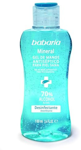 BABARIA - Gel Hidroalcoholico Manos Natural - 50ml | Bote Pequeño desinfectante manos liquido | Sin Perfume | Rapida Absorccion | Hidratente | Gel Desinfectante, Con Algodón Y Rosa Mosqueta | Vegano