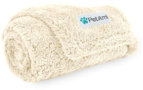 PetAmi Fluffy Waterproof Dog Blanket for Small Medium Dogs, Soft Warm Pet Sherpa Throw Pee Proof Couch Cover, Reversible Cat Puppy Bed Blanket Sofa Protector, Plush Washable Pad (Beige Cream, 24x32)