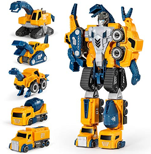 MIEBELY Toddler Robot Construction Vehicles Set – 5Pcs Transforming Robots for Kids - Magnetic Toys with Sturdy Connectors – Easy DIY Assembly Function – 5-in-1 Educational STEM Toys