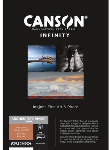 CANSON Infinity ARCHES BFK Rives White - Tirage papier Fine Art ARCHES - Boîte de 25 feuilles A4 - Grain Fin - Blanc - 310g/m²