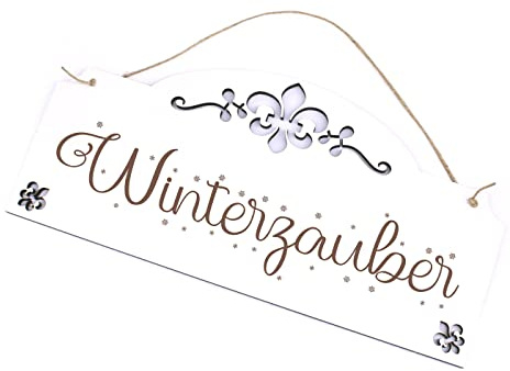 Schild Winterzauber - Schneeflocken Türschild mit Ornamenten 28x13 cm