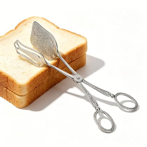 Pinzas para Servir de Estilo Vintage en Aleación de Zinc, Tijeras de Catering para Alimentos, Buffet, Ensaladas, Pan y Pasteles, Utensilio Decorativo Elegante de Mesa, Plata