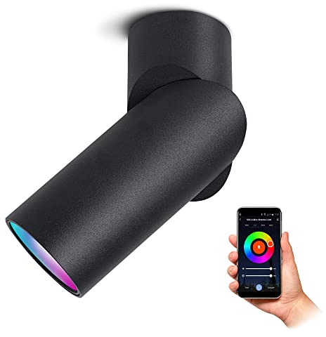 SSC-LUXon TOBI-L Aufbauspot schwarz Smart GU10 RGB WLAN schwenkbar Wand | Smarter Spotstrahler schwarz für Wand & Decke - RGB GU10 mit 16 Mio Farben per App & Sprache, WLAN ohne Hub, schwenkbar