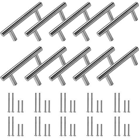VCRANONR 10 Stück Möbelgriffe Griffe Silber Küchenschrankgriffe Küchen Möbelgriffe 65mm Lochabstand Relinggriffe Griffe 40 x Schrauben Stangengriffe Edelstahl Schranktürgriffe für Küchenschränke