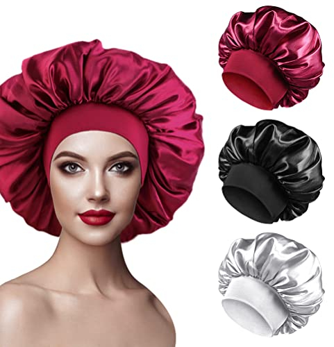 PAEFIU 3 Stück Seidenhaube zum Schlafen, Schlafhaube Seide Elastizität Satin Haarhaube für Die Nacht Weiche Bonnet Sleep Cap für Damen