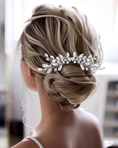 Edary Silber Braut Hochzeit Haarkamm Strass Kopfschmuck Kristall Braut Seitenkamm Glitzer Braut Haarschmuck für Frauen und Mädchen 2 Stück