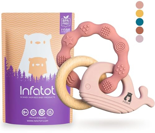 Infatot® Premium Silicone Teething Toys Baby 0–6 Months – Whale & Octopus BPA-Free Teether, Multi-Texture Sensory Chew Toy, Easy Grip, Gum Relief, Newborn Gift, Pink & Salmon