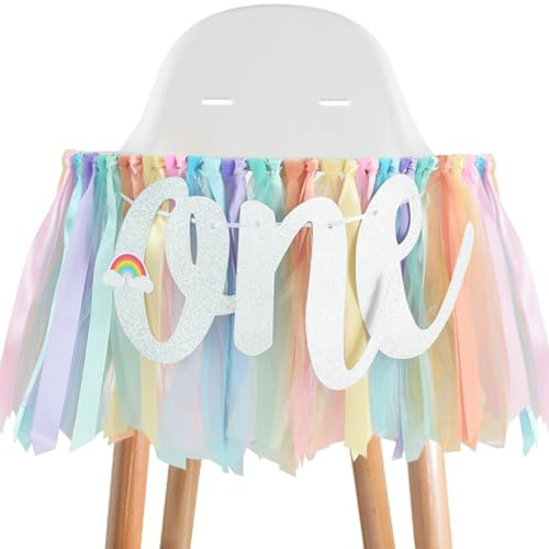 BEISHIDA 1. Hochstuhl-Banner in Pastellfarbe, Regenbogen-Thema, erster Geburtstag, Banne für einen Geburtstag, Fotoautomaten-Requisiten, Party-Dekorationen (helles Regenbogen-Hochstuhl-Banner)