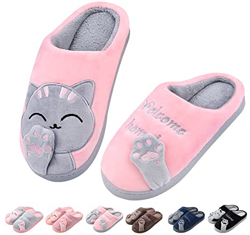 Zhiaek Pantoufle Femmes Hiver Chaussons Homme Fantaisie Mignon Dessin Animé Animaux Chaussons (Rose, Adulte, 38, Numérique (intervalle), Système Taille Chaussures EU, 39, Mince)