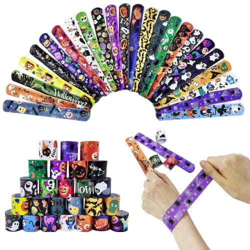 POPOYU 24 Braccialetti di Schiaffo di Halloween, Braccialetti per Bambini Decorazioni per Halloween