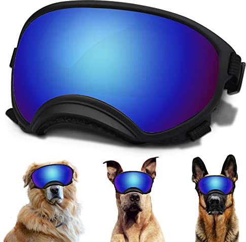 Large Dog Sunglasses, Dog Goggles with Adjustable Strap UV Protection Winproof Dog Puppy Sunglasses, Suitable for Medium-Large Dog Pet Glasses, Dogs Eyes Protection