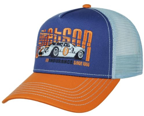 Stetson Patrol Trucker Cap män/kvinnor – basebollkeps av bomull – skärmmössa justerbar storlek – sköldpadda med nätinsats – truckerkeps vinter/sommar – keps böjd brim, blå, one size