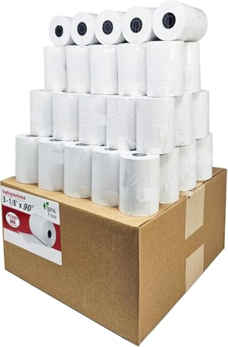 3 1/8 x 90' Thermal Paper Rolls (50 Rolls) Receipt Paper for Printers 37964050, SM-T300, SM-T300I, 3.125 (80MM) x 90 feet (27M) Diameter (30 MM) Bpa Free