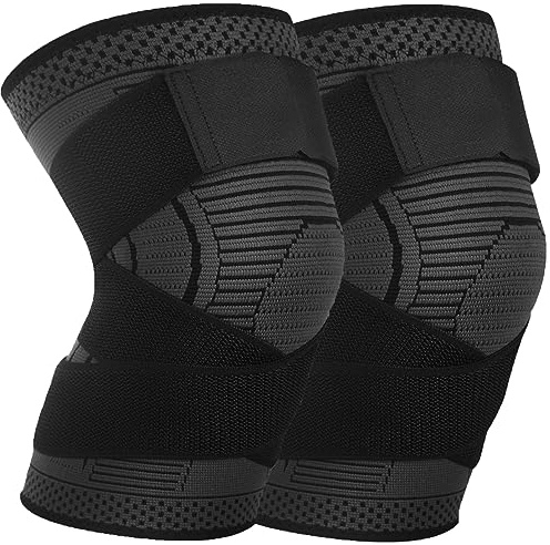 Ruilala Genouillère Sport 2 Pièces Genouillère pour femmes et hommes Élastique Réglable Genou Bandage Attelle Genou pour running ligamentaire menisque arthrose (Noir, XXL)