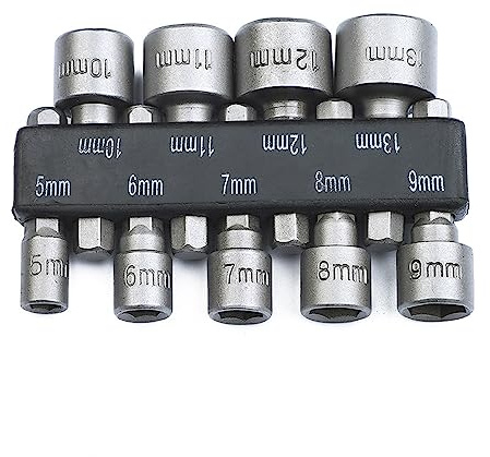 Zohino 9 Pcs 1/4 Inch Hex Power Nuts Driver Drill Bit Tools Metric Wrench For Quicker Change Chuck Power Socket Aapter 5-13mm