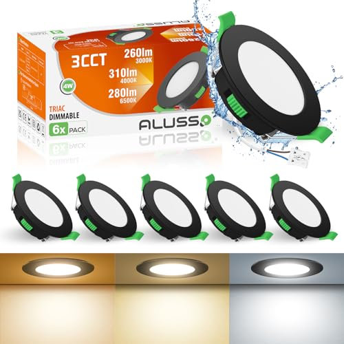 ALUSSO LED Recessed Ceiling Lights 4W,LED Downlight for Ceiling Dimmable,Warm White 3000K Neutral White 4000K Cool White 6500K Adjustable,IP44 Ultra Slim Spotlights for Bathroom Kitchen Bedroom,6 Pack