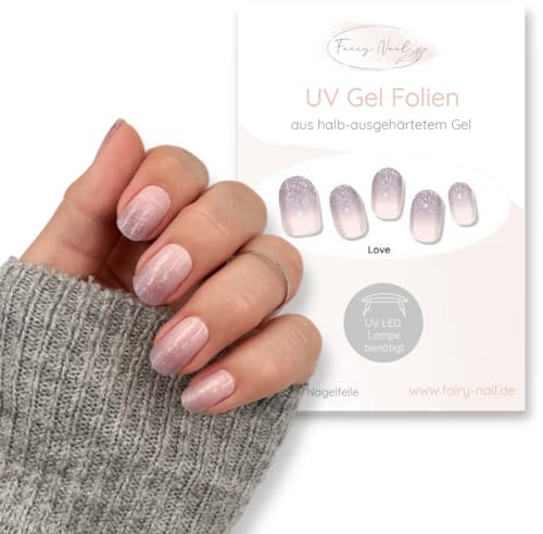 Fairy Nail UV Nagelfolien selbstklebende Gelfolien halb ausgehärtet 16 Stück Nailwraps Nagellackstreifen zum aufkleben (Love)