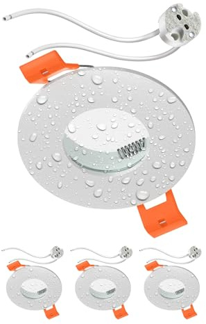 ledscom.de 4x Bad-Deckeneinbaurahmen ERID, Feuchtraum, Badezimmer, IP44, rund, weiß matt, inkl. GU5.3 Fassung