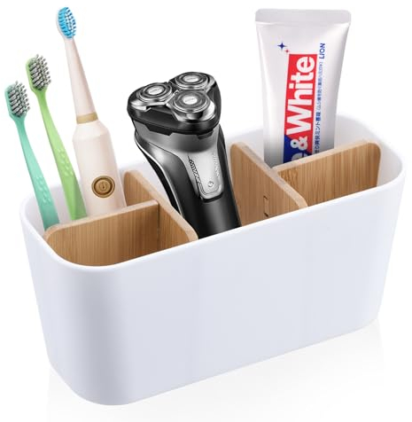 Zahnbürstenhalter mit Bambus Trennwänden, Toothbrush Holder, Elektrische Zahnbürste Halterung, Zahnbürsten Organizer Familie, Elektrische Zahnbürste Organizer