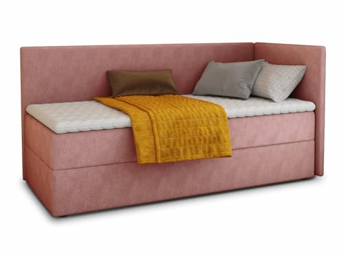 Sofnet Boxspringbett Flame mit Bettkasten - Einzelbett mit Bonell-Matratze und Topper, Polsterbett, Universelle Bettseite, Bett, Schlafzimmer, Kinderzimmer (Pink (Kronos 29), 100 x 200 cm)