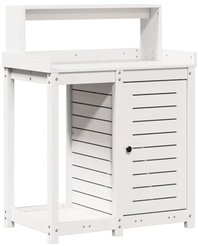 vidaXL Pflanztisch mit Ablagen Weiß 82,5x50x109,5 cm Massivholz Kiefer