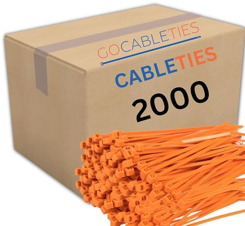 Gocableties Small Orange Cable Ties, 150mm x 3.6mm, Bulk Pack of 2000, 6” Premium Nylon Zip Ties, Plastic Tie Wraps, Secure Self-Locking Mechanism, for Home, Garden, Office and DIY