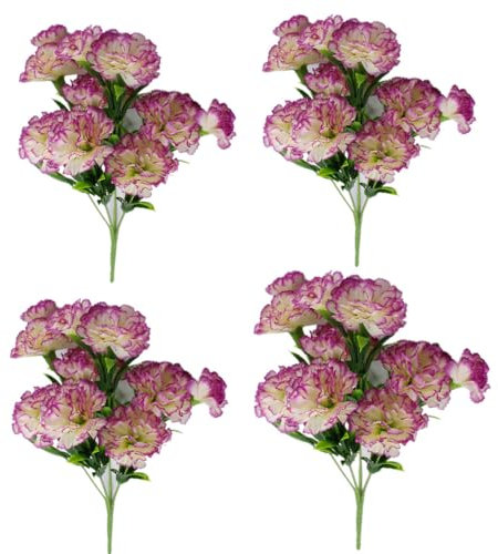4 piezas de 10 claveles artificiales de 12 pulgadas, flores de hortensia de seda para jarrón, centro de mesa, patio, tumba, cementerio, plantas al aire libre, arbusto, jardín, cesta colgante para