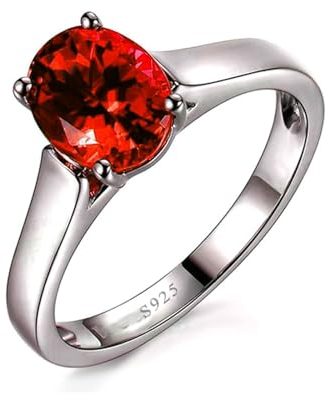 BCughia Verlobung Ringe Frauen, Damenring 925 Silber Single Oval Rot Zirkonia Ring Größe 63 (20.1)