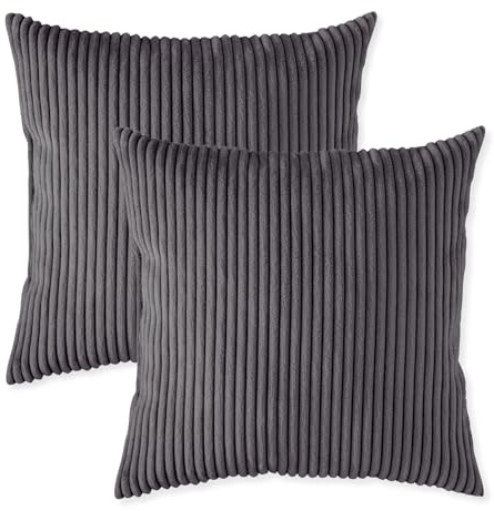sleepling 2er Set Sofakissen 40x40 cm, Kissen, Kord Dunkelgrau | Zier aus robustem Polsterstoff , 40 x 40 cm, Deko für Sofa, Couch , Polster, Made in EU, 2 Stück
