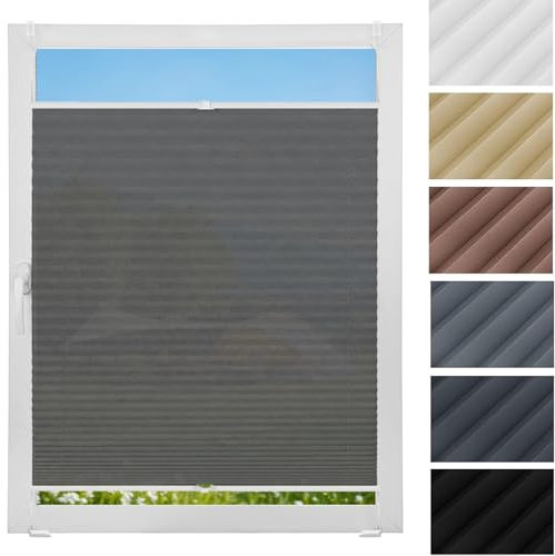 Faltrollo, Sichtschutz Plissee Klemmfix Rollos 36 x 145 cm, Nach Maß Qualität Ohne Bohren, Blickdicht Sonnenschutz Jalousie, Plisseerollo Sichtschutz, für Fenster & Tür, Grau