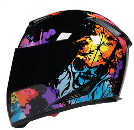 RYDZCLH Integralhelm Motorradhelm Motorradhelm Integralhelm ECE/DOT Mit Doppelvisier Sonnenblende Für Damen Herren Integralhelme Motorradhelme,Bunt,L 56~57cm