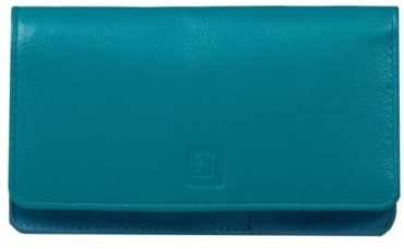 Słoń Torbalski Women's Leather Purse, Colourful Genuine Leather Purse, Spacious Purse, Blue, Quiet Shade-Clematis Blue, 16 x 9 x 3 cm