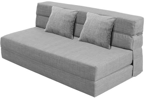 ANONER Canapé-lit Pliant 3 en 1, 2 oreillers et Housse Lavable, canapé-lit futon en Mousse à mémoire de Forme, pour Salon, Chambre, Gris Clair, 2 Places 203 × 152cm