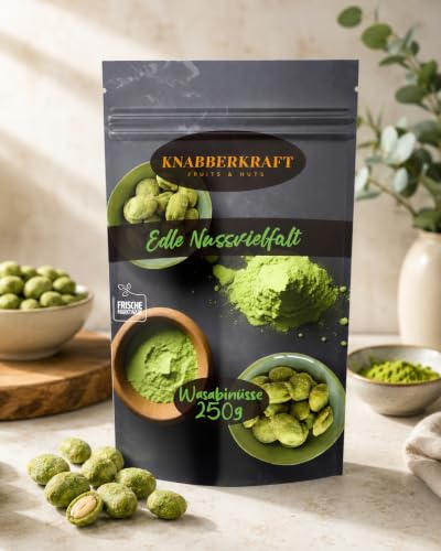 Knabberkraft Wasabi Erdnüsse – Scharfe Knabbererei – Knusprige Erdnüsse mit Wasabi – Intensiver Snack – Japanischer Snack – Premium Qualität – 250g