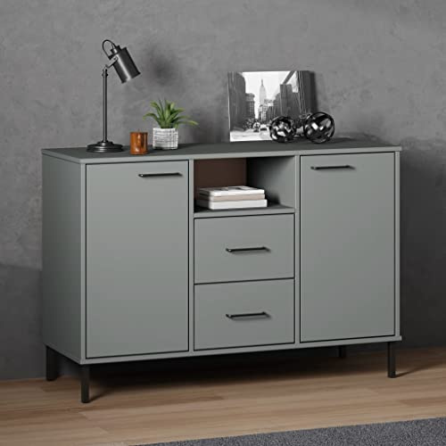 Higsose Buffet Esszimmer 113x40x77 cm Lagerschrank mit Metallbeinen und 4 Metallgriffen Sideboard Wohnzimmer TV Schrank Aufbewahrungsschrank Schubladenschrank Grau Beistellschrank Massivholz