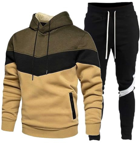 Generico Tuta da Uomo Felpa Con Cappuccio Da Uomo E Pantaloni Della Tuta Set Di Felpe In Due Pezzi Con Design A Blocchi Di Colore Completa Invernale Felpata