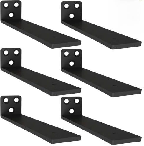 6 Stück Regalträger, Schwerlastträger Schwarz Regalhalterung Wandträger Unterstützung Schwarz Metall L-Eckstrebe mit Befestigungsschrauben für Wohnzimmer | Büro| Küchen (Negro, 30cm) Bracket