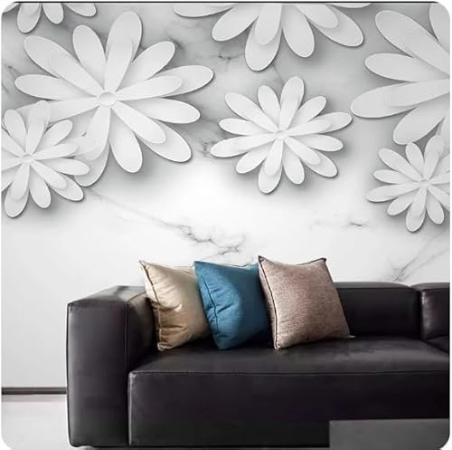 Tzxztt Weiße Blume Geometrischer Marmor Moderne 3D Tapete Geprägte Seide Neutrale Töne Material Ideal Für Wohnzimmer Schlafzimmer-300cm×210cm