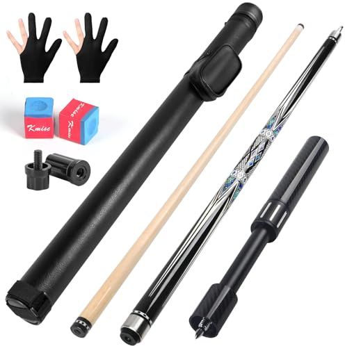 Kmise Professional Stecca da Biliardo, Stecche da 18, 19, 20oz in Acero Canadese, Stelo a Bassa Deflessione con Estensione Telescopica in Fibra di Carbonio (20OZ, Nero)