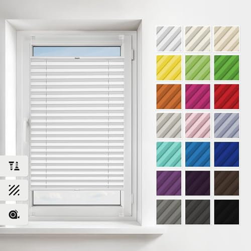 Estika Plissee nach Maß, mit Bohren, 23 Farben, Breite 30-129 cm, Höhe 50-149 cm, Profilfarben: Weiß, Schalosien, innen, Faltrollos, Sicht- und Sonnenschutz Rollo für Fenster