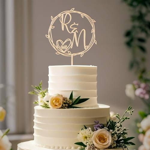Party to Be Cake Topper Hochzeit Personalisiert mit Namen Initialen Hochzeit Braut und Bräutigam Tortenstecker Deko Verlobung Kuchenstecker aus Holz
