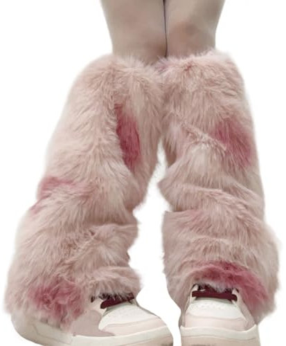 Wjsdsg Damen-Fußwärmer, Socken, Vintage-Tiermuster, Plüsch-Beinstulpen für Damen, flauschig, pelzig, Winter, warm, Thermostiefel-Topper, fußlos, lange Socken, Weiß gekalkte Blumen, Einheitsgröße