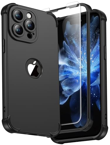 ORETECH for iPhone 14 Pro Max Case 6.7 inch, with [2 Pack Screen Protector] [Camera Lens Guard] [15FT Military Grade Drop Test] 360° Shockproof Slim Fit Design Rubber Bumper Phone Cover - Black