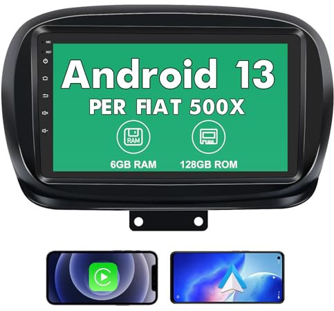 Hexinex 9 Pollici Autoradio per Fiat 500X (2014-2020) Android 13 (6G+128GB) Car Radio con CarPlay/Android Auto, Bluetooth GPS WIFI Comandi al volante 4G SIM